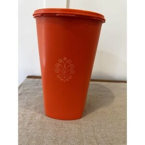 Tupperware Vintage Orange Container Canister with Lid 10"